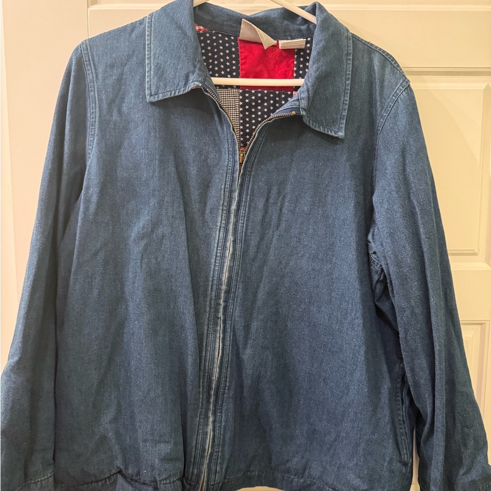 Vintage Americana Cottagecore Blair Red and Blue Star‎ Patterned Jacket Size L